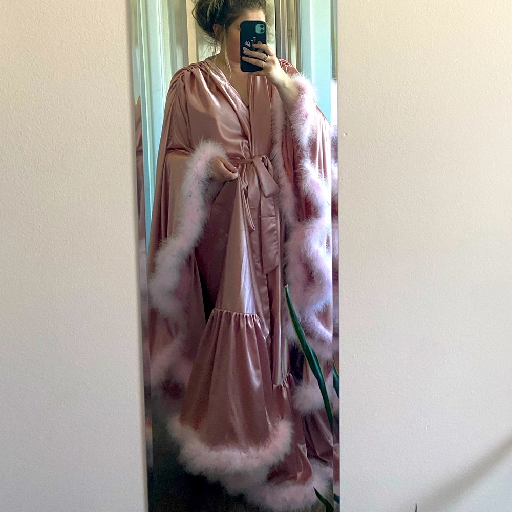 Pink Satin Feather Robe